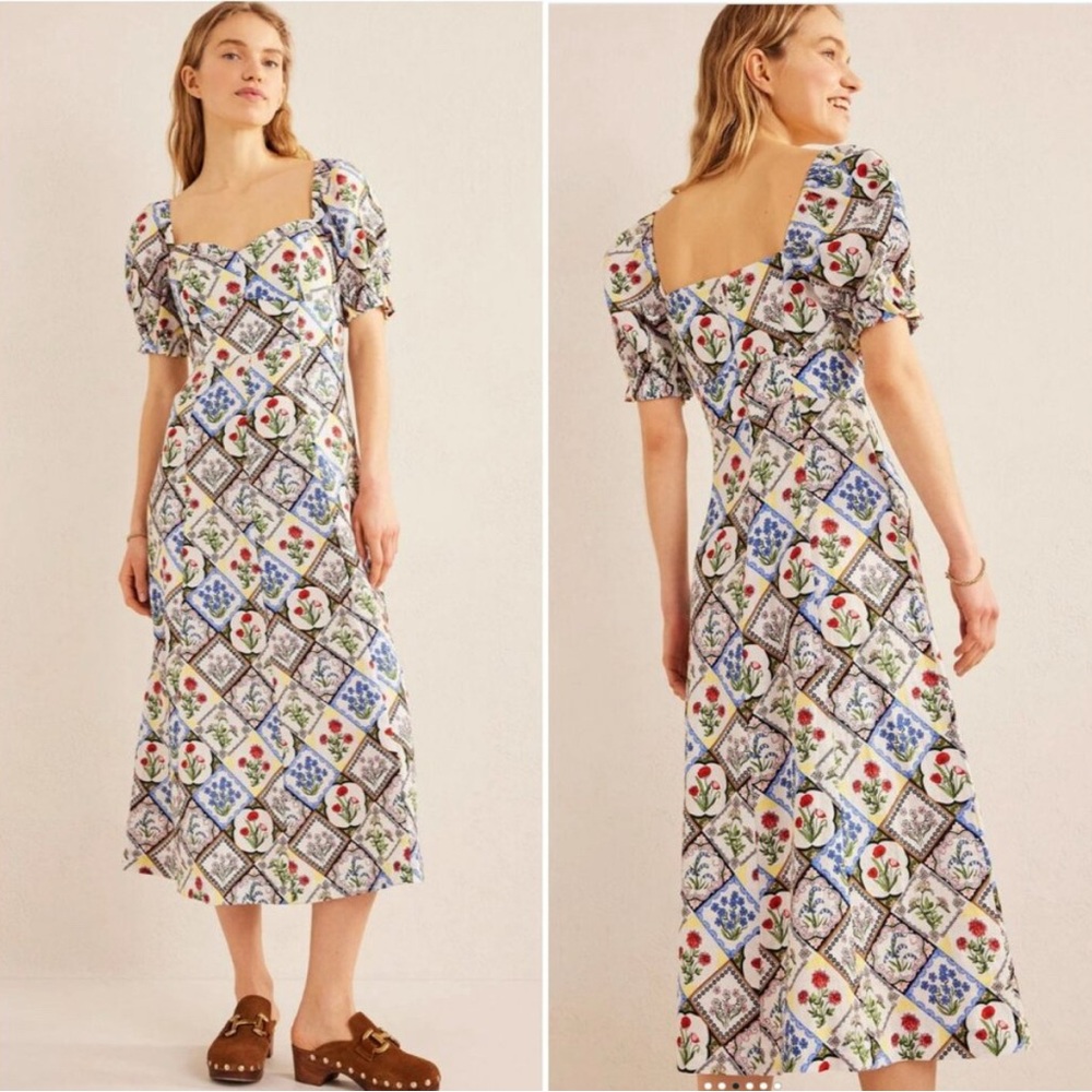 Boden Ruched Sweetheart Midi Dress Linen 4P